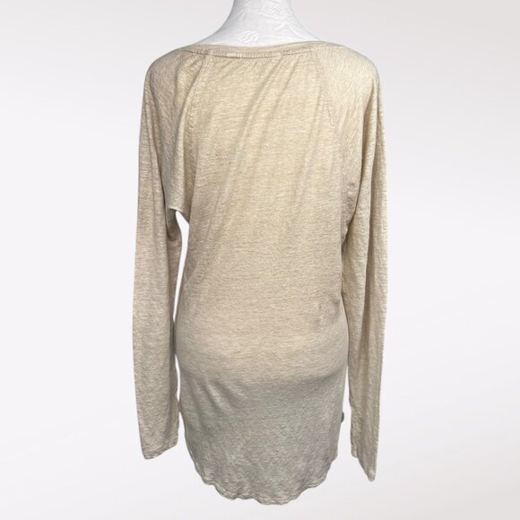 Athleta Shiva Shimmer Linen Long Sleeve Top Oatmeal Heather Small - Picture 5 of 10